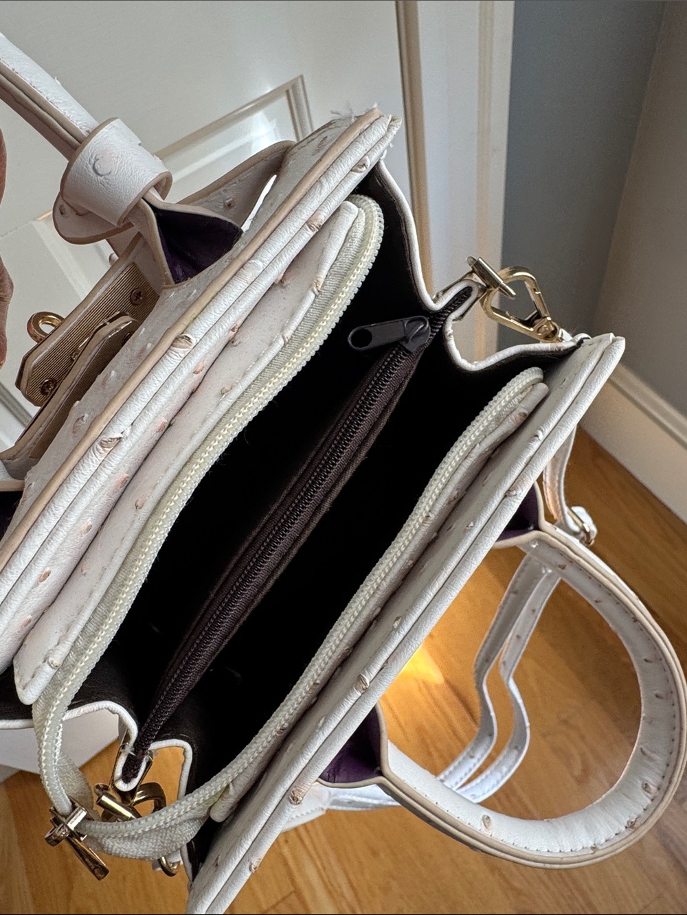 White Mini Crossbody Bag with Graphic Accents - Picture 6 of 9